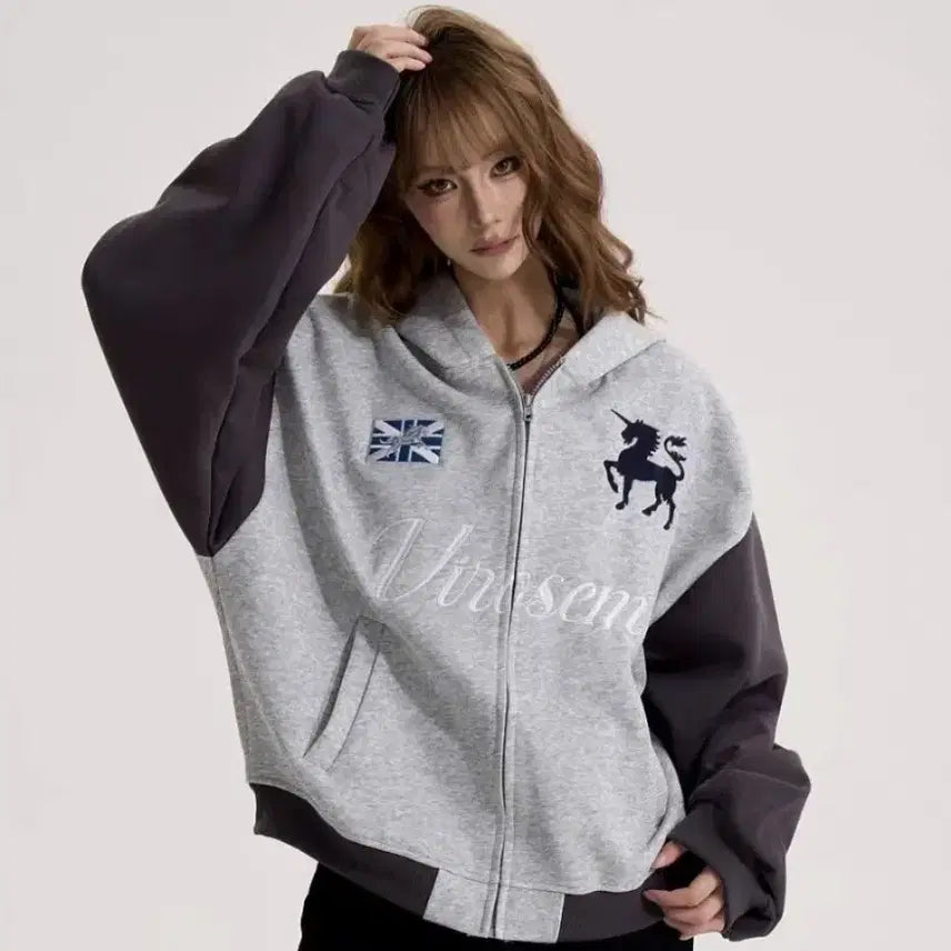 [BUNJANG] Y2K Color Block Hooded Zip-up / 유니크 Y2K 배색 후드집업 y2k 그레이 후드집업 하이틴룩 키치룩