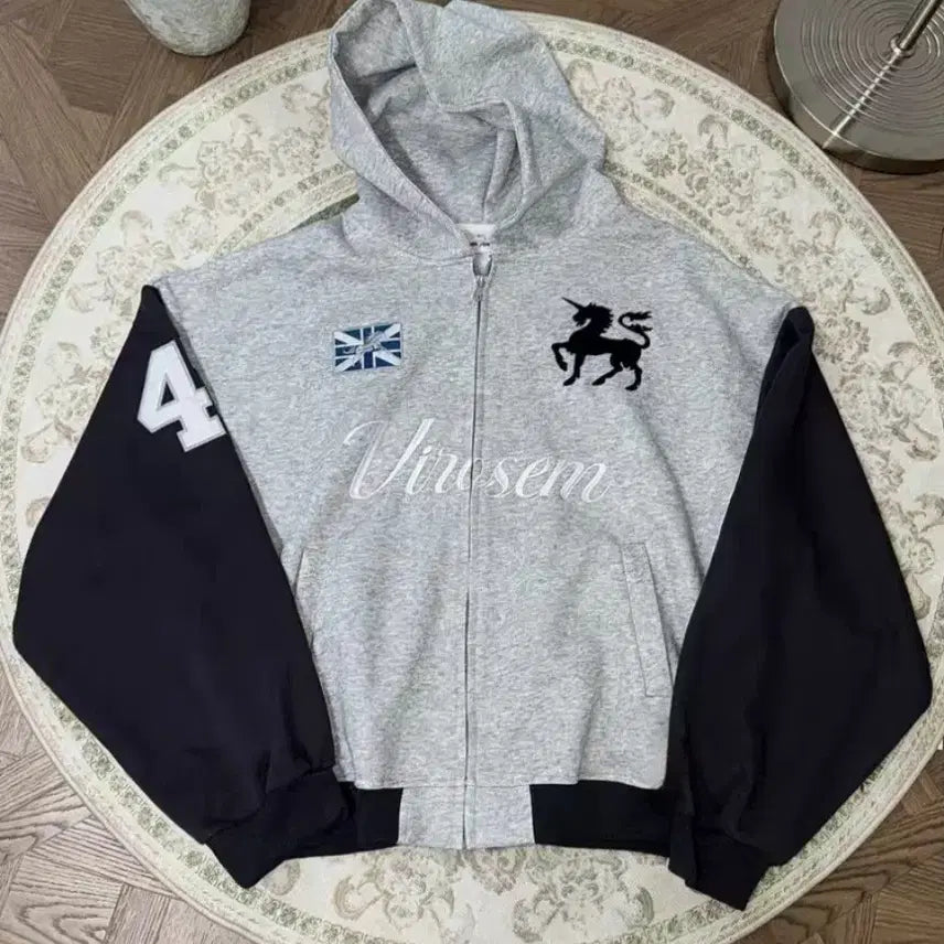 [BUNJANG] Y2K Color Block Hooded Zip-up / 유니크 Y2K 배색 후드집업 y2k 그레이 후드집업 하이틴룩 키치룩
