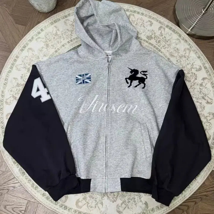 [BUNJANG] Y2K Color Block Hooded Zip-up / 유니크 Y2K 배색 후드집업 y2k 그레이 후드집업 하이틴룩 키치룩