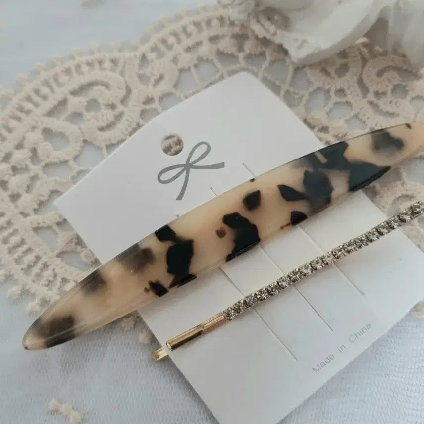 [BUNJANG] Leopard Print &amp; Cubic Zirconia Hairpin Set / 호피무늬/큐빅 헤어핀 2종세트(새상품)