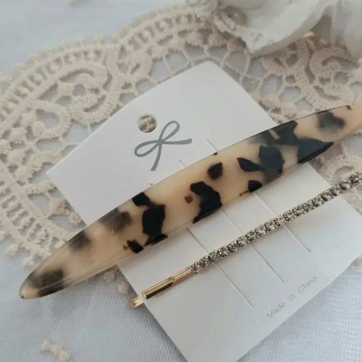 [BUNJANG] Leopard Print &amp; Cubic Zirconia Hairpin Set / 호피무늬/큐빅 헤어핀 2종세트(새상품)