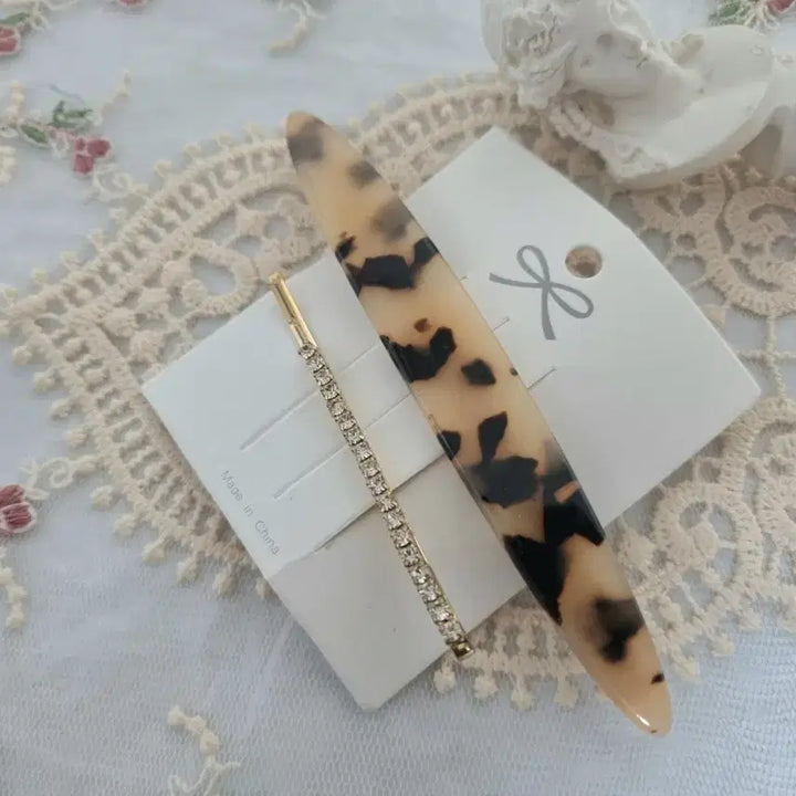 [BUNJANG] Leopard Print &amp; Cubic Zirconia Hairpin Set / 호피무늬/큐빅 헤어핀 2종세트(새상품)