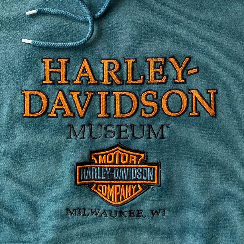 [BUNJANG] Harley Davidson Museum Dark Green Dyed Hoodie / 할리데이비슨 뮤지엄 다잉 다크 그린 후드티