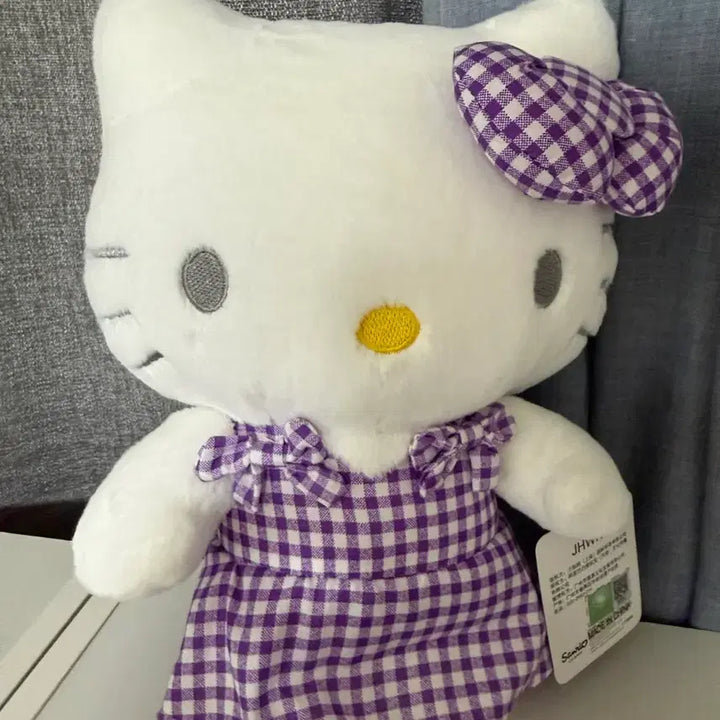 [BUNJANG] Hello Kitty Purple Check Dress Plush Doll / 헬로키티 봉제인형 퍼플 체크 원피스