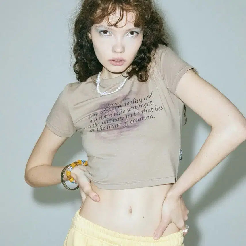 [BUNJANG] Sculptor Cropped T-Shirt Beige S / 스컬프터 크롭탑 티셔츠 베이지 S