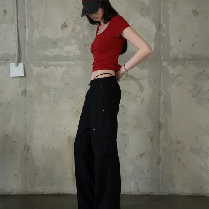 [BUNJANG] DEARMY Nylon Cargo Pants Black / 디어미 나일론 카고바지 블랙
