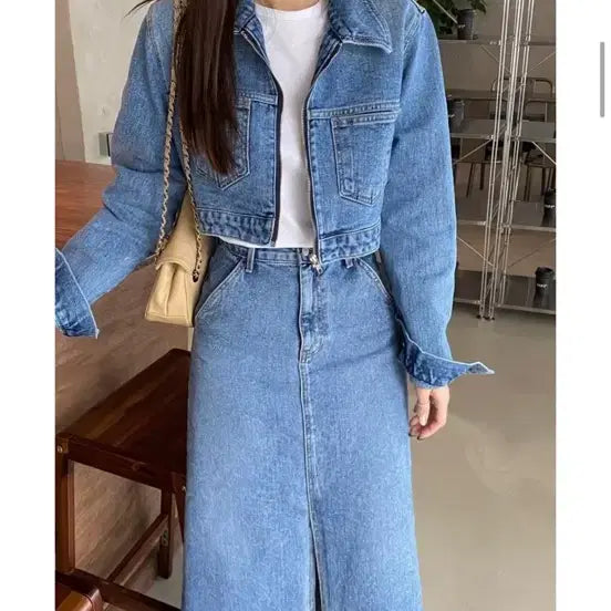 [BUNJANG] Bybeige Denim Jacket Skirt Set / 바이베이지 데님 자켓 스커트 셋업