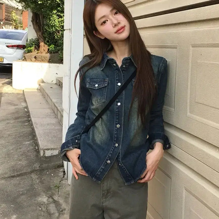 [BUNJANG] Koji Slim Washed Denim Shirt / 코지 슬림 워싱 데님 셔츠
