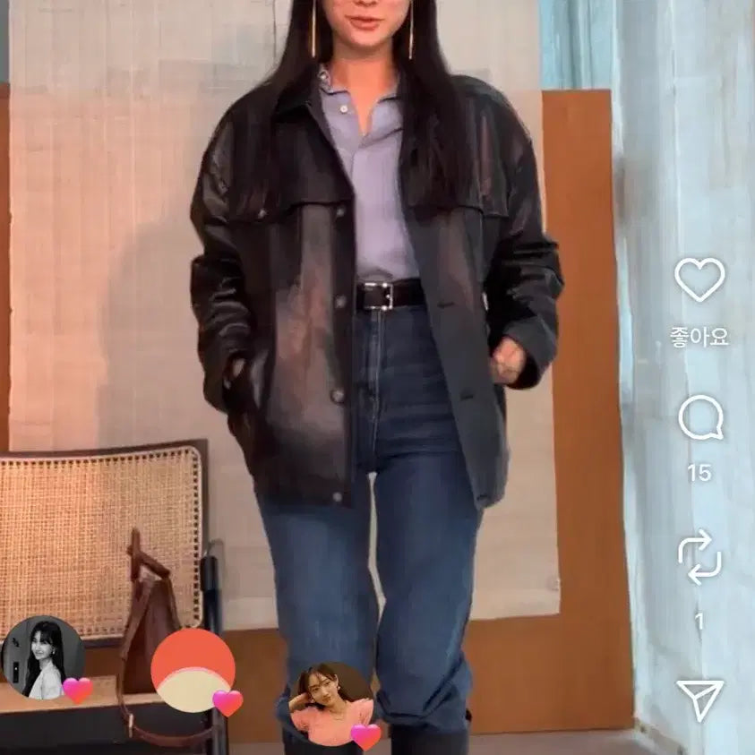 [BUNJANG] SSONG STUDIO Oversized Lambskin Leather Jacket / 쏭스튜디오 오버핏 램스킨 가죽 자켓