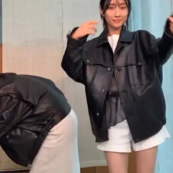 [BUNJANG] SSONG STUDIO Oversized Lambskin Leather Jacket / 쏭스튜디오 오버핏 램스킨 가죽 자켓