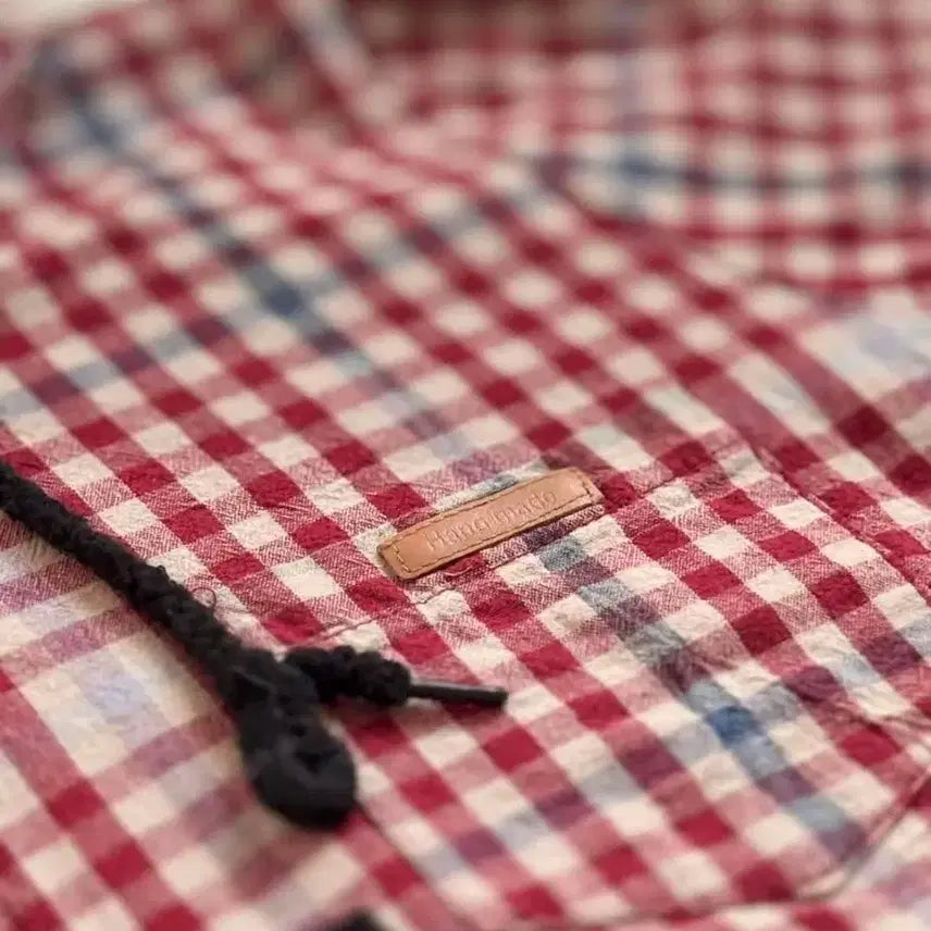 [BUNJANG] Red Check Point Handmade Hooded Zip-Up / [10% 할인특가] 레드 체크 포인트 핸드메이드 후드집업