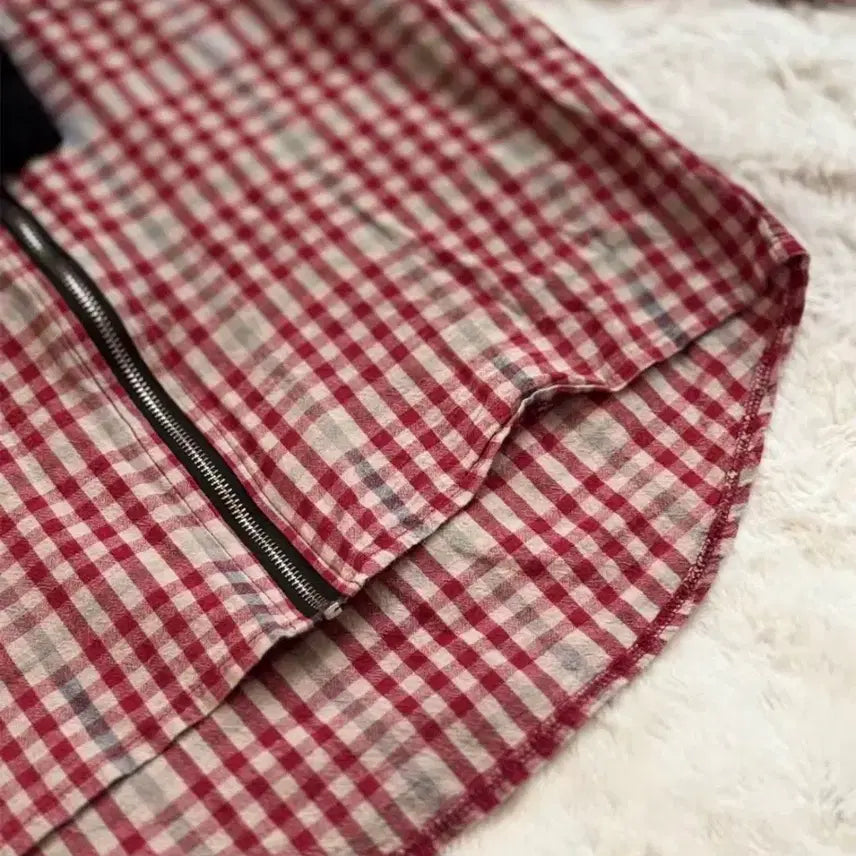 [BUNJANG] Red Check Point Handmade Hooded Zip-Up / [10% 할인특가] 레드 체크 포인트 핸드메이드 후드집업