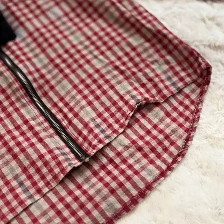 [BUNJANG] Red Check Point Handmade Hooded Zip-Up / [10% 할인특가] 레드 체크 포인트 핸드메이드 후드집업