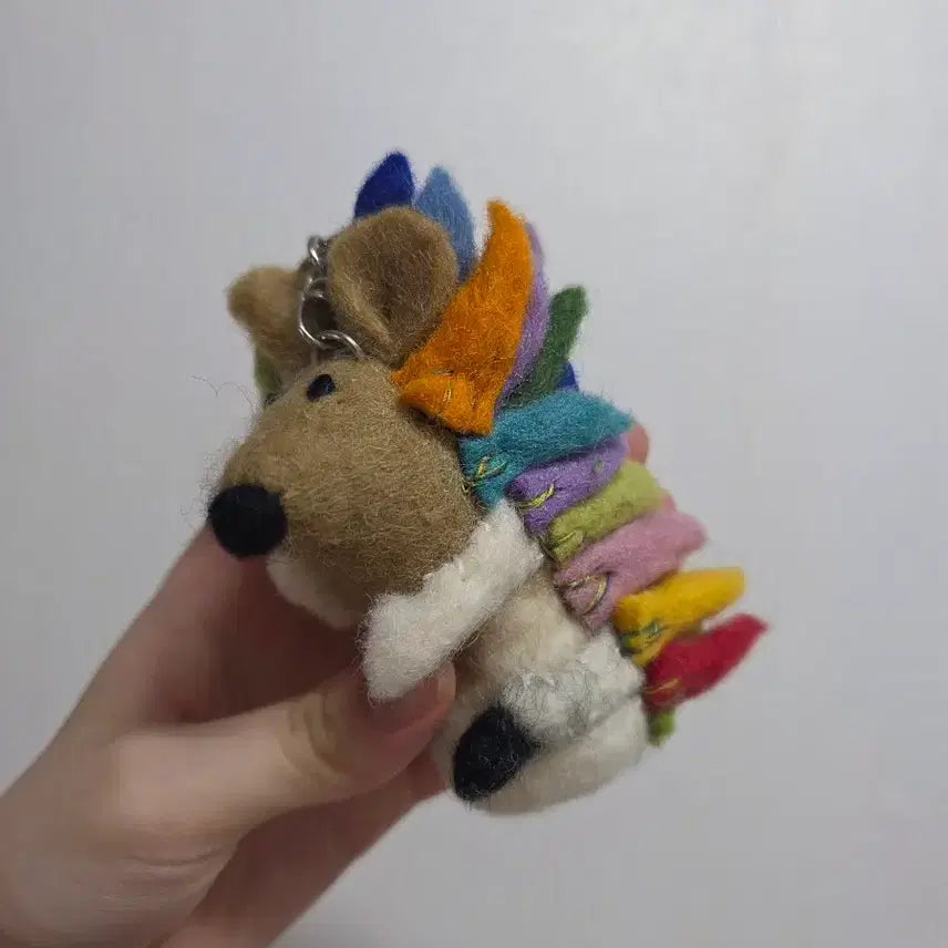 [BUNJANG] NewNew Rainbow Hedgehog Finger Puppet Keychain / 뉴뉴 무지개 고슴도치 손가락 인형 키링