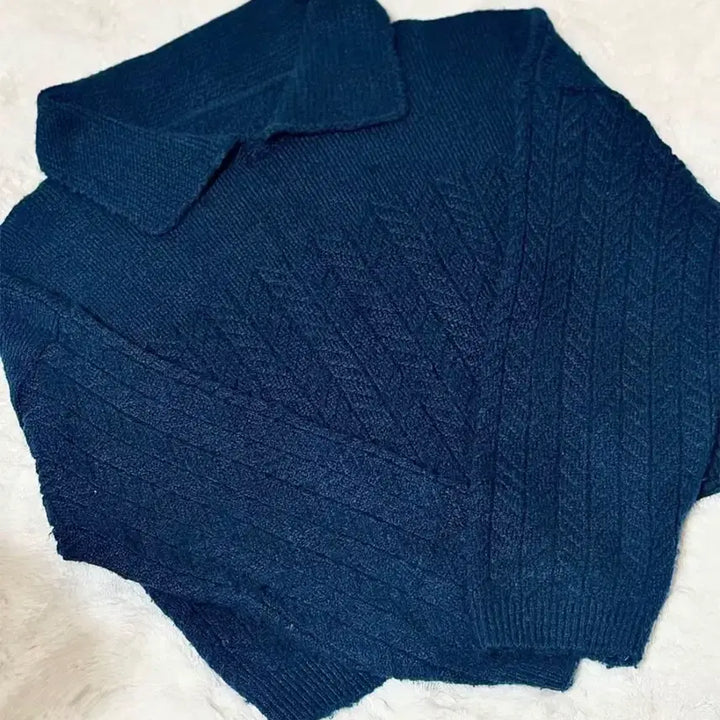 [BUNJANG] Teal Cable Knit Cardigan Sweater / [10% 할인특가] 청록색 카라 꽈배기 포인트 니트