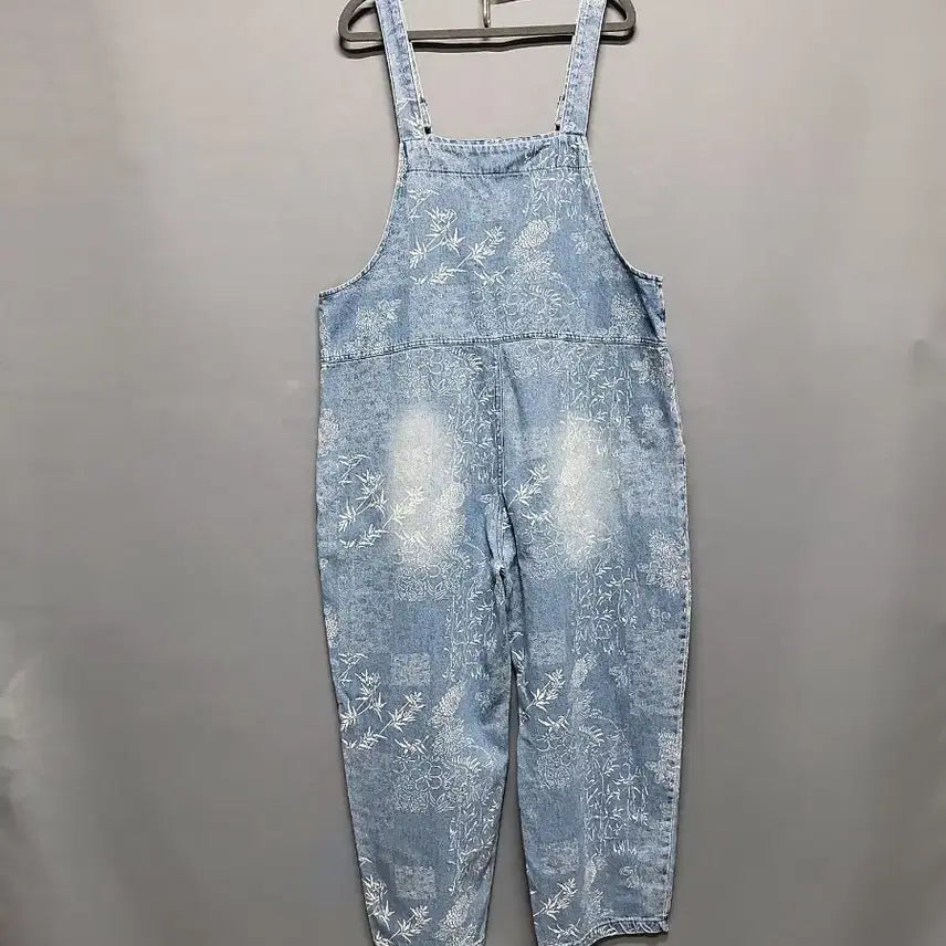 [BUNJANG] Flower Print Denim Overalls / 플라워 데님 멜빵 바지
