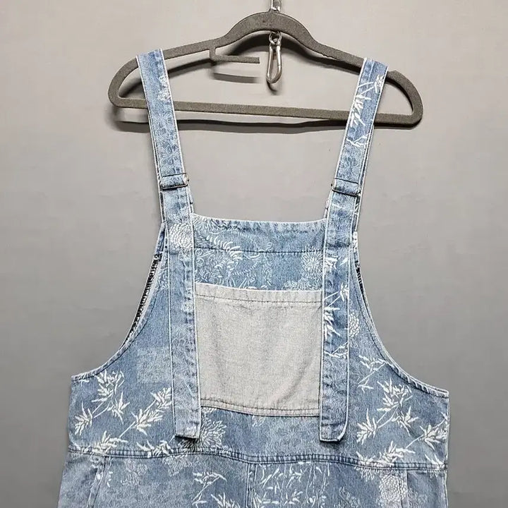 [BUNJANG] Flower Print Denim Overalls / 플라워 데님 멜빵 바지