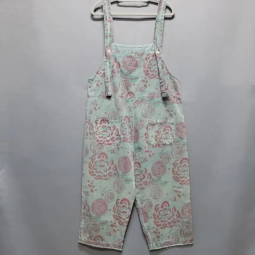 [SOLD OUT] 플라워 패턴 워싱 면 멜빵 바지 (77반까지 )