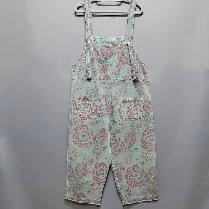 [SOLD OUT] 플라워 패턴 워싱 면 멜빵 바지 (77반까지 )