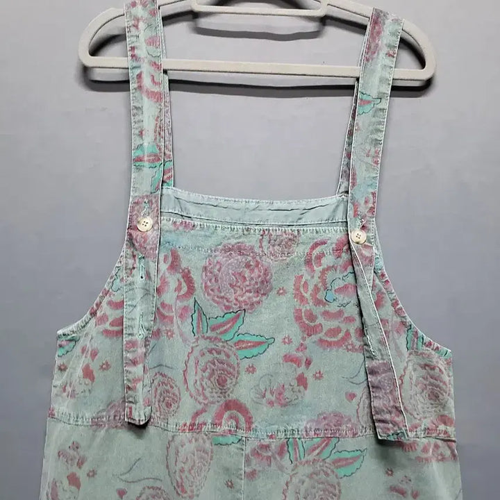 [SOLD OUT] 플라워 패턴 워싱 면 멜빵 바지 (77반까지 )