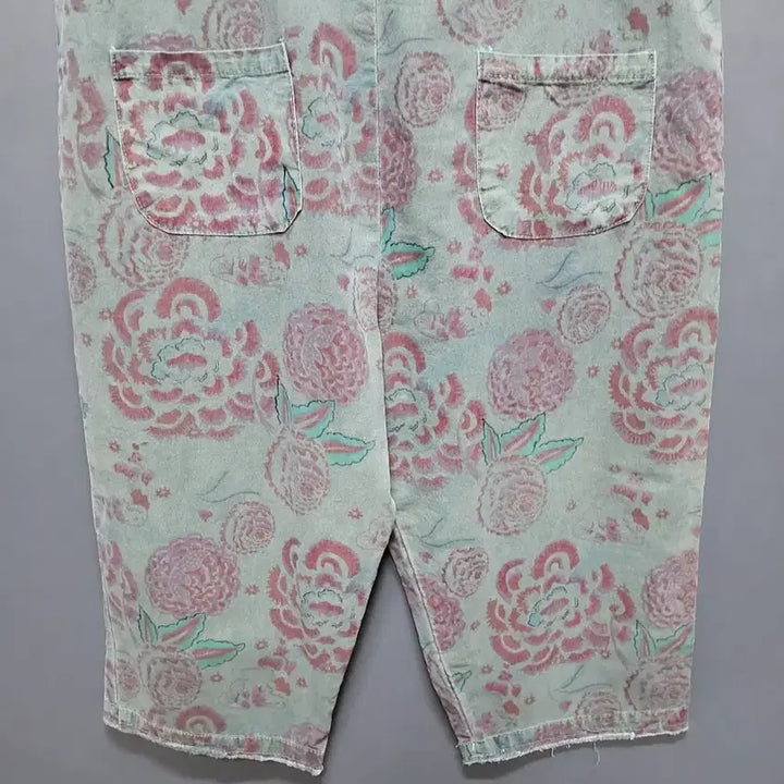[SOLD OUT] 플라워 패턴 워싱 면 멜빵 바지 (77반까지 )