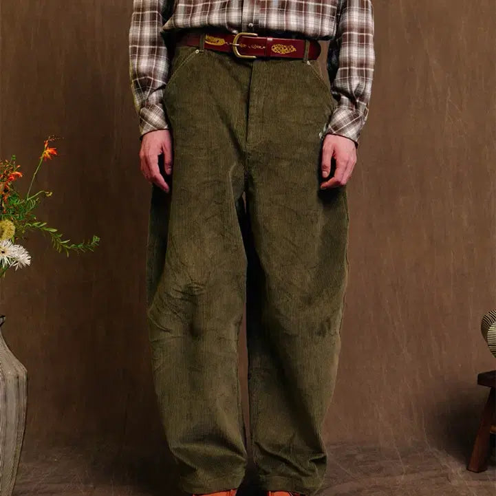 [BUNJANG] Ogaff Olive Corduroy Curved Pants / 오가프 올리브 코듀로이 커브드 팬츠