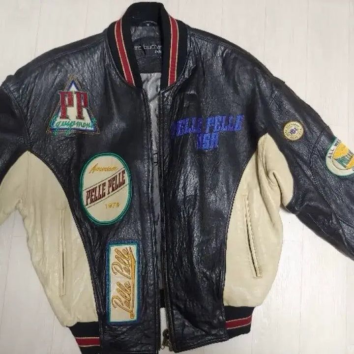 [BUNJANG] Pelle Pelle Leather Varsity Jacket / 펠레펠레 가죽자켓 바시티