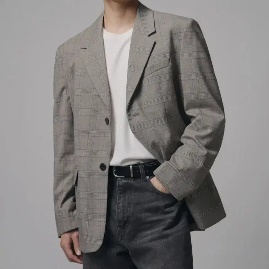 [BUNJANG] Drawfit Oversized Minimal Check Blazer Beige / [드로우핏] 오버사이즈 미니멀 체크 블레이저/BEIGE/M