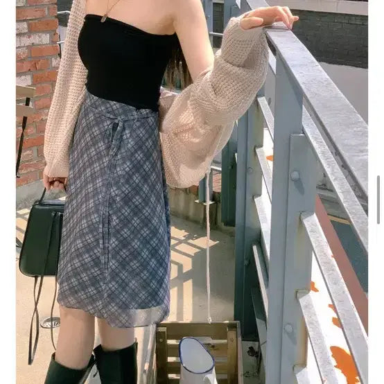 [BUNJANG] Nisum Buttery Check Layered Skirt - Midi Skirt (Size M) / 니썸 버터리체크레이어드스커트 미디 치마 m