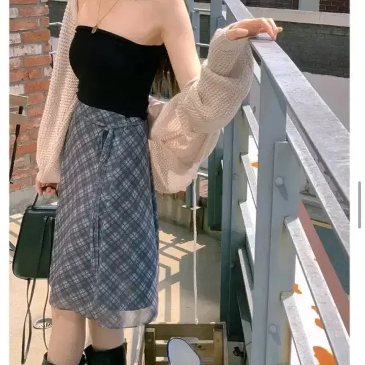 [BUNJANG] Nisum Buttery Check Layered Skirt - Midi Skirt (Size M) / 니썸 버터리체크레이어드스커트 미디 치마 m