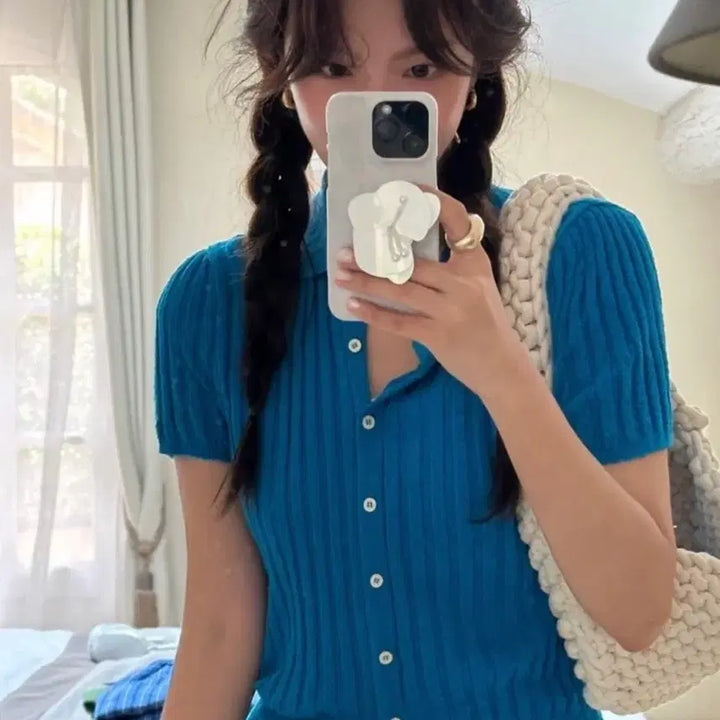 [BUNJANG] GED Button Collar Knit Blue Size S / GED 게드 버튼 카라 니트 블루 S사이즈 (새상품, 택O)
