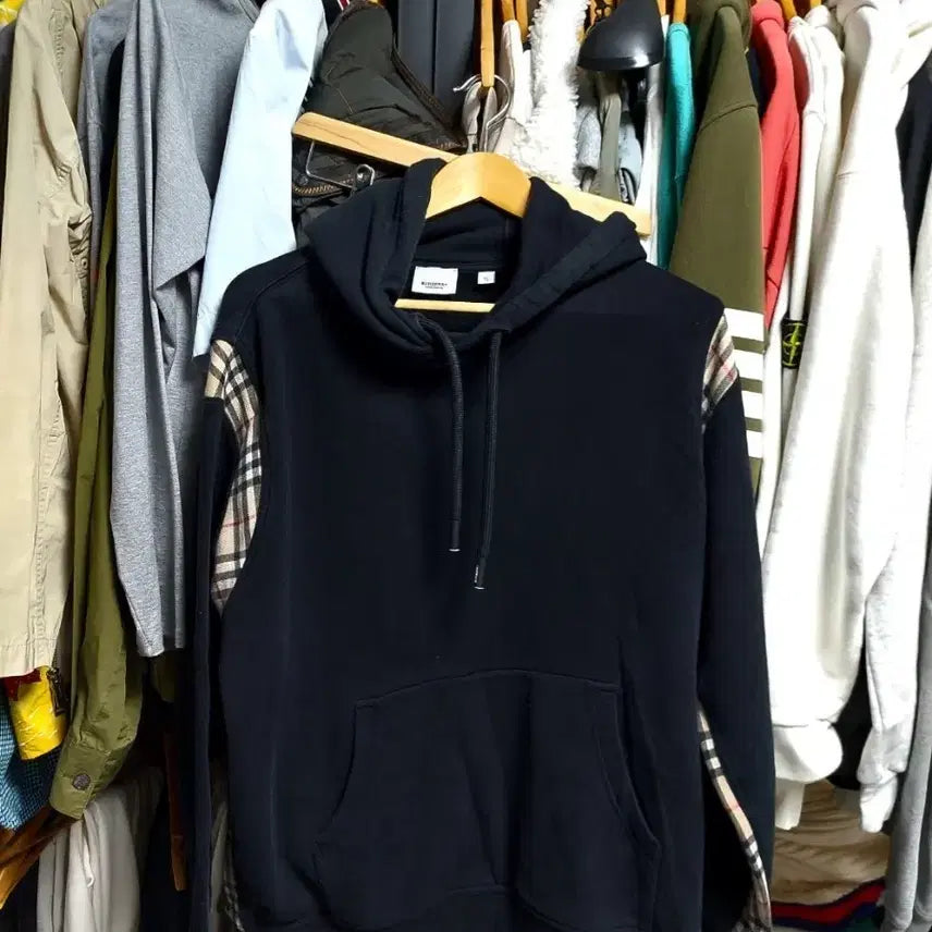 [BUNJANG] Burberry Nova Check Panel Black Hoodie XL / 버버리 노바 체크 패널 블랙 후드티 xl 정품검수완료