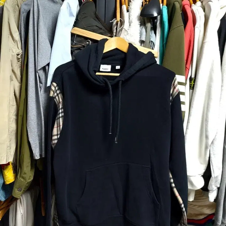 [BUNJANG] Burberry Nova Check Panel Black Hoodie XL / 버버리 노바 체크 패널 블랙 후드티 xl 정품검수완료