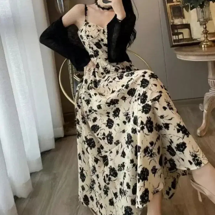 [BUNJANG] French Style Cardigan + Flower Sleeveless Dress Set (M) / 프렌치 스타일 가디건(M)+플라워 나시 원피스(M) SET