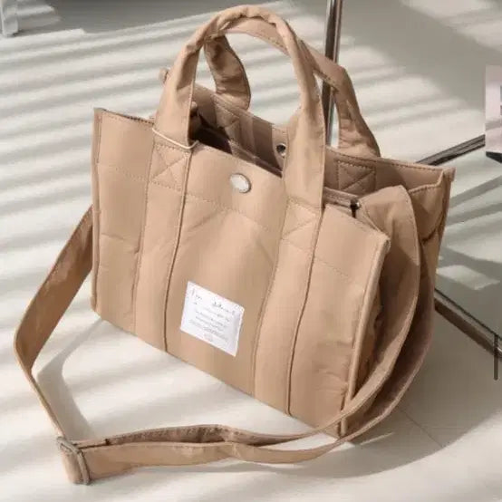 [BUNJANG] Unstitched Padded Beige Tote Bag - Large / 누빔 패딩 베이지 토트백 L사이즈. 구성품 다 있는