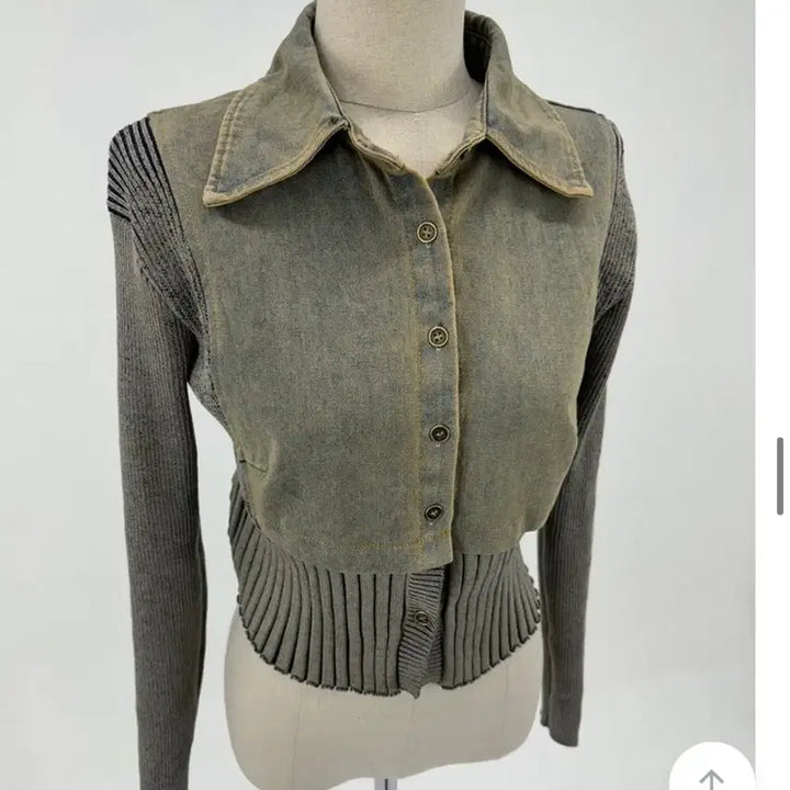 [BUNJANG] Denim Knit Point Zip-Up Jacket / 데님 니트 포인트 집업