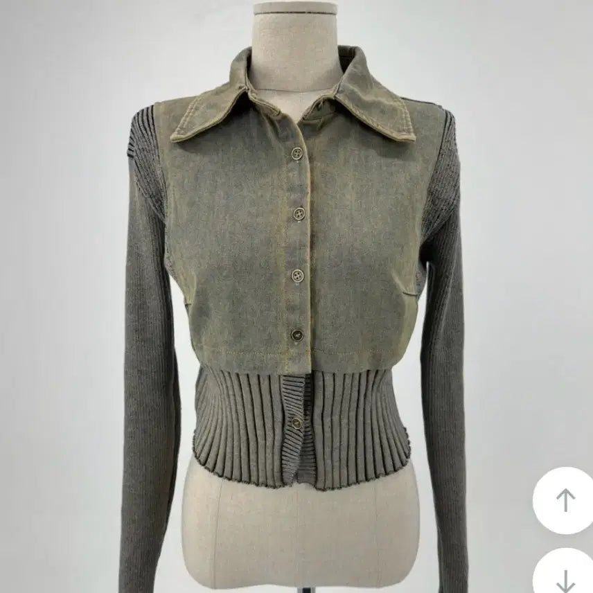 [BUNJANG] Denim Knit Point Zip-Up Jacket / 데님 니트 포인트 집업