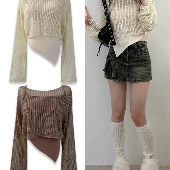 [BUNJANG] Cropped Knit Tank Top Set / 크롭 니트 나시 set