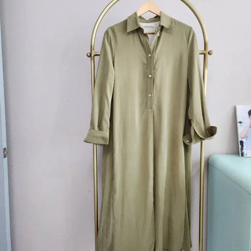 [BUNJANG] thecashmere Khaki Long Shirt Dress / 한섬 [thecashmere] 카키 롱 셔츠 원피스