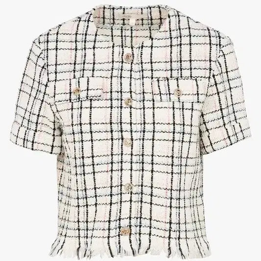[BUNJANG] Maje Candy Check Fringe Tweed Jacket / 마쥬  캔디체크 프린지 트위드 블라우스겸 자켓