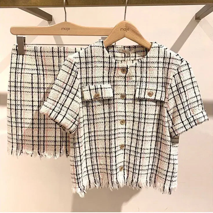 [BUNJANG] Maje Candy Check Fringe Tweed Jacket / 마쥬  캔디체크 프린지 트위드 블라우스겸 자켓