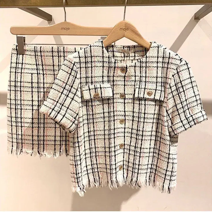[BUNJANG] Maje Candy Check Fringe Tweed Jacket / 마쥬  캔디체크 프린지 트위드 블라우스겸 자켓