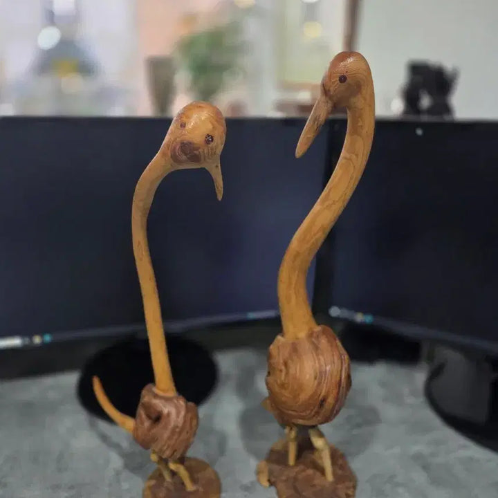 [BUNJANG] Wooden Bird Pair Sculpture / 원목 나무 조각상 새 한 쌍  일괄