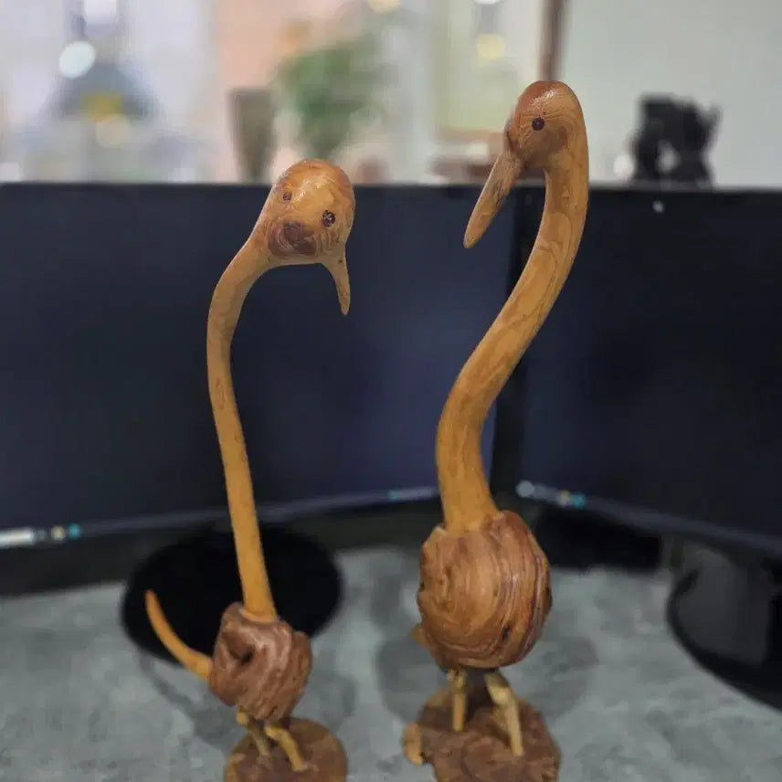 [BUNJANG] Wooden Bird Pair Sculpture / 원목 나무 조각상 새 한 쌍  일괄
