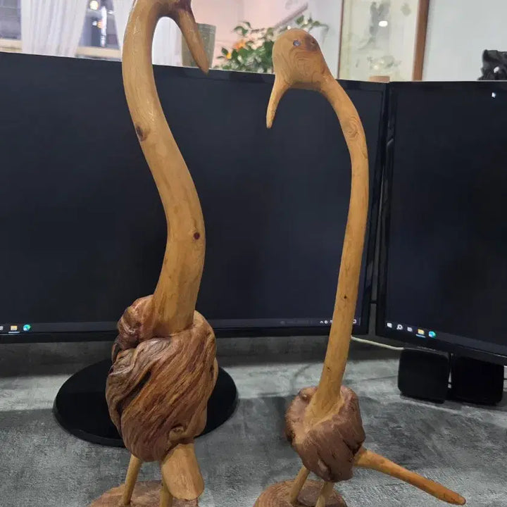 [BUNJANG] Wooden Bird Pair Sculpture / 원목 나무 조각상 새 한 쌍  일괄
