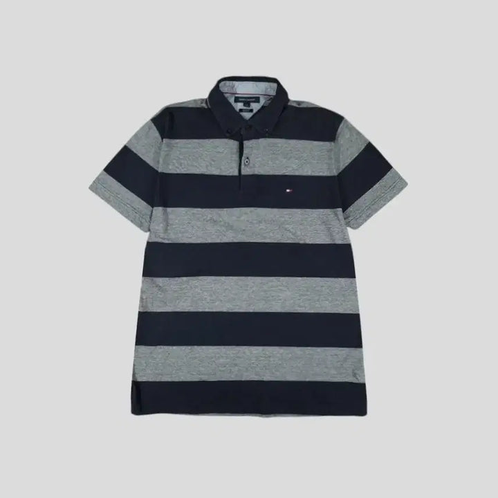 [BUNJANG] Tommy Hilfiger Pigment Navy Gray Stripe Slim Fit Button-Down Shirt / 타미힐피거 피그먼트 네이비 그레이 1대1 배색 스트라이프 슬림핏 버튼다운