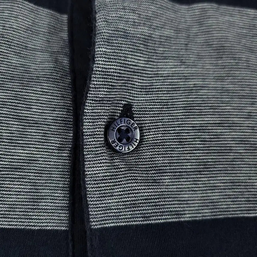 [BUNJANG] Tommy Hilfiger Pigment Navy Gray Stripe Slim Fit Button-Down Shirt / 타미힐피거 피그먼트 네이비 그레이 1대1 배색 스트라이프 슬림핏 버튼다운