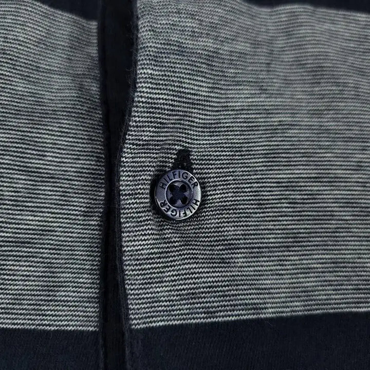 [BUNJANG] Tommy Hilfiger Pigment Navy Gray Stripe Slim Fit Button-Down Shirt / 타미힐피거 피그먼트 네이비 그레이 1대1 배색 스트라이프 슬림핏 버튼다운