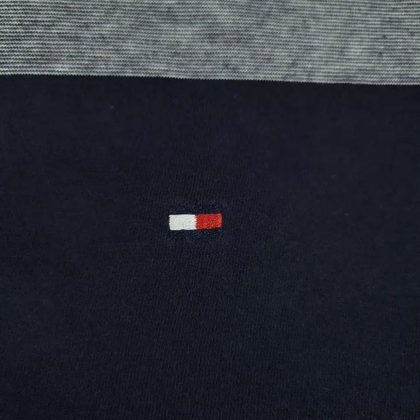 [BUNJANG] Tommy Hilfiger Pigment Navy Gray Stripe Slim Fit Button-Down Shirt / 타미힐피거 피그먼트 네이비 그레이 1대1 배색 스트라이프 슬림핏 버튼다운