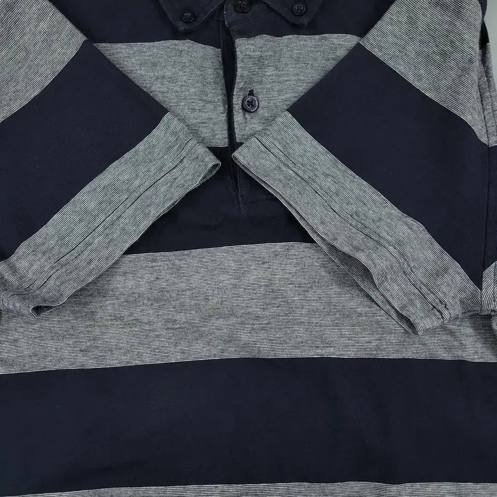 [BUNJANG] Tommy Hilfiger Pigment Navy Gray Stripe Slim Fit Button-Down Shirt / 타미힐피거 피그먼트 네이비 그레이 1대1 배색 스트라이프 슬림핏 버튼다운